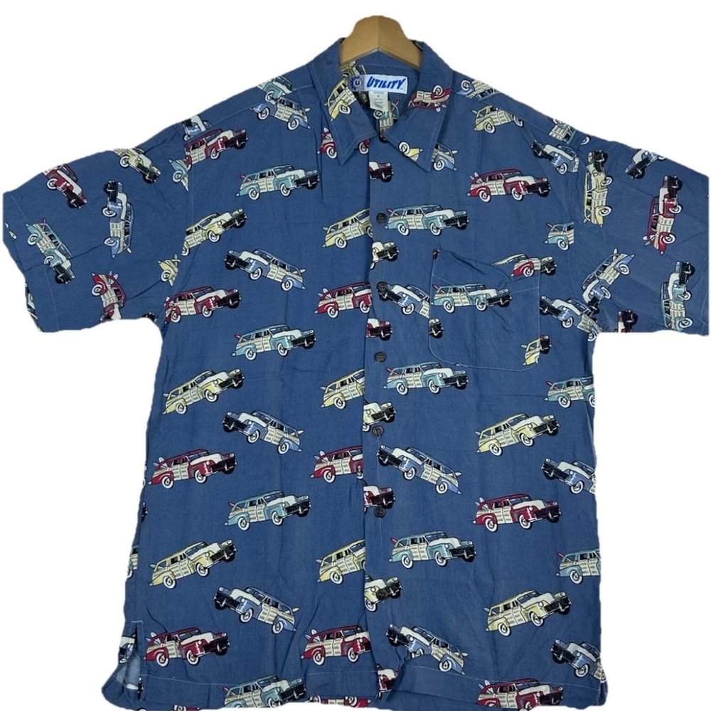 Blue Vintage Car Print Men's Shirt